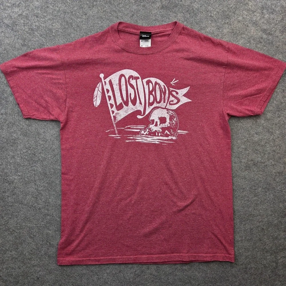 Disney‎ Shirt Mens Medium Red Lost Boys Skull Graphic Tee Peter Pan Neverland
